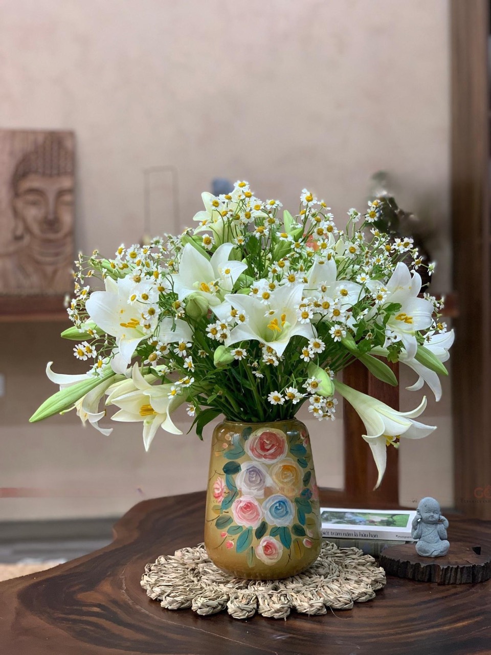 Bình Hoa Lọ Hoa Dáng Đu Đủ Nhỏ Cao 19cm Vẽ Tay Để Bàn Gốm Sứ Bát Tràng - Gốm Bích
