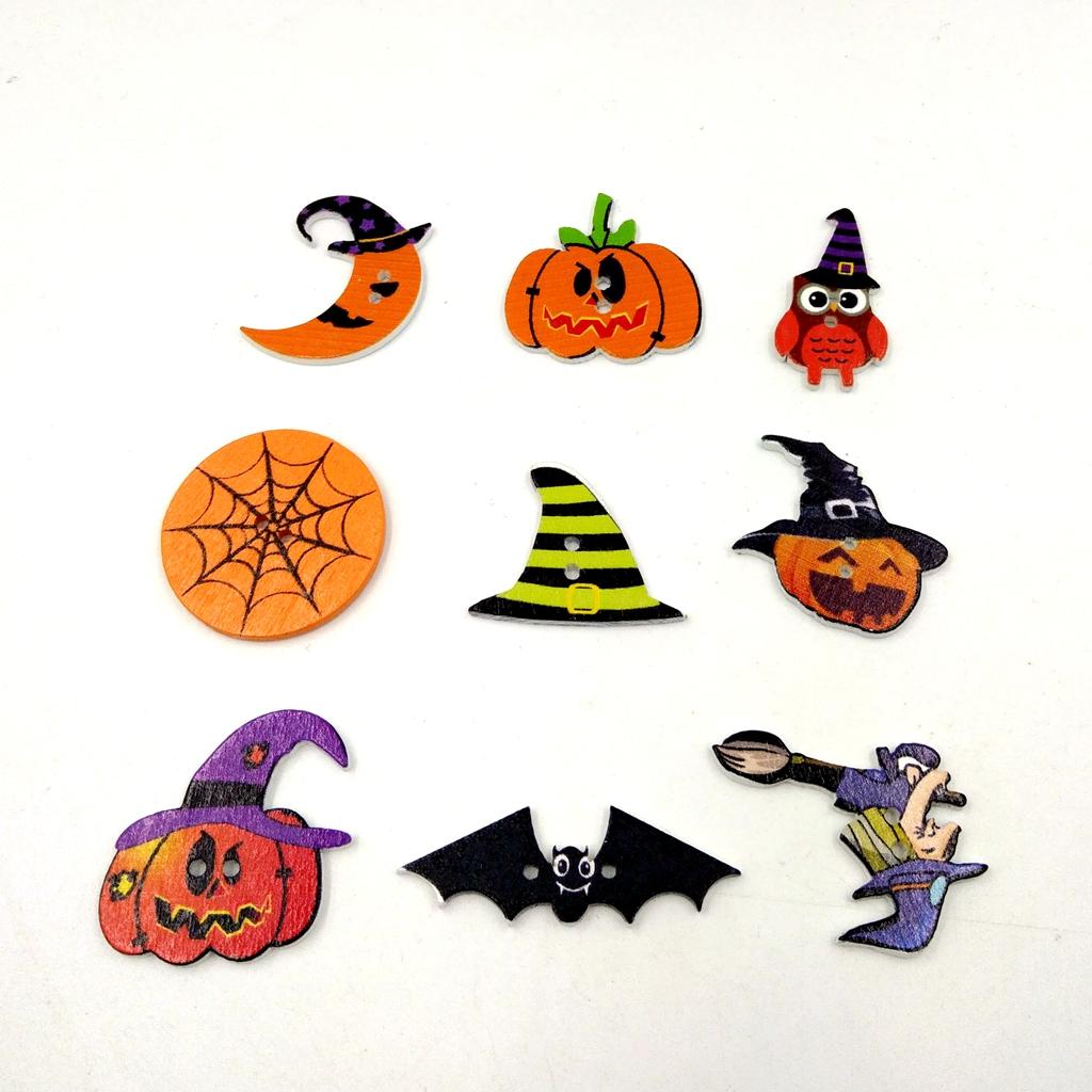 Bộ 100 Các Loại Gỗ Halloween Nút 2 Lỗ Nút May Thêu Sò