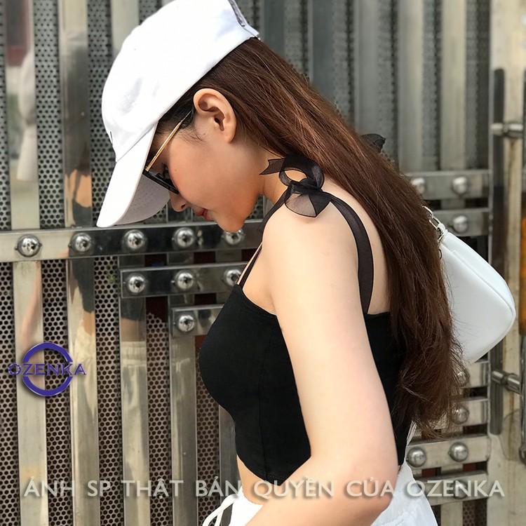 Áo croptop trên phối dây voan , áo hai dây kiểu thắt nơ ruy băng thun gân mịn mát hai dây điều chỉnh được 155