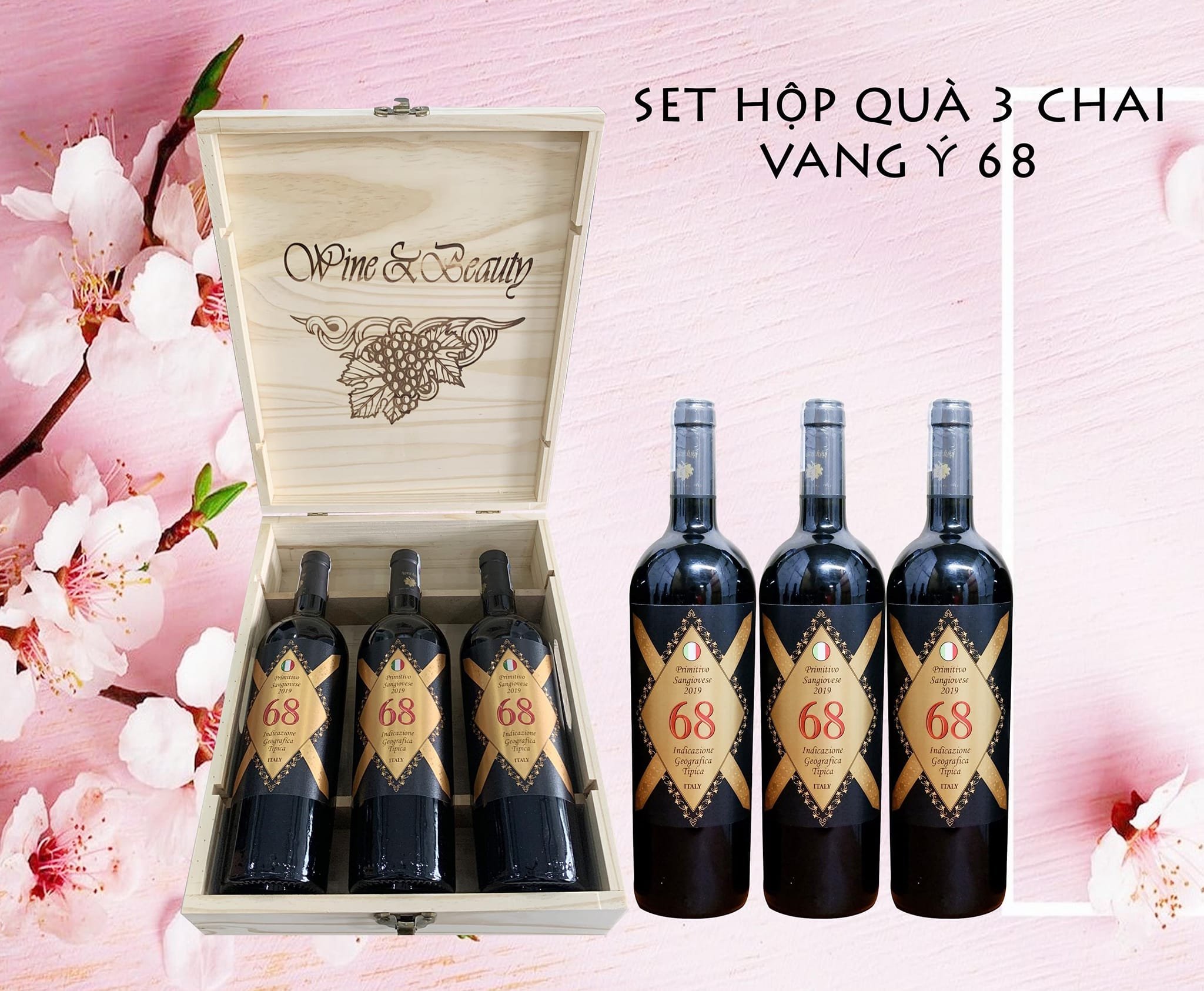 Hộp gỗ đựng 3 chai rượu vang [Không bao gồm chai vang