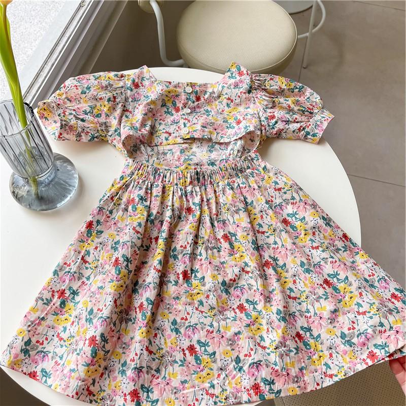 Váy Hoa Nhỏ Thoáng Eo Lưng Dịu Dàng Cho Bé Gái