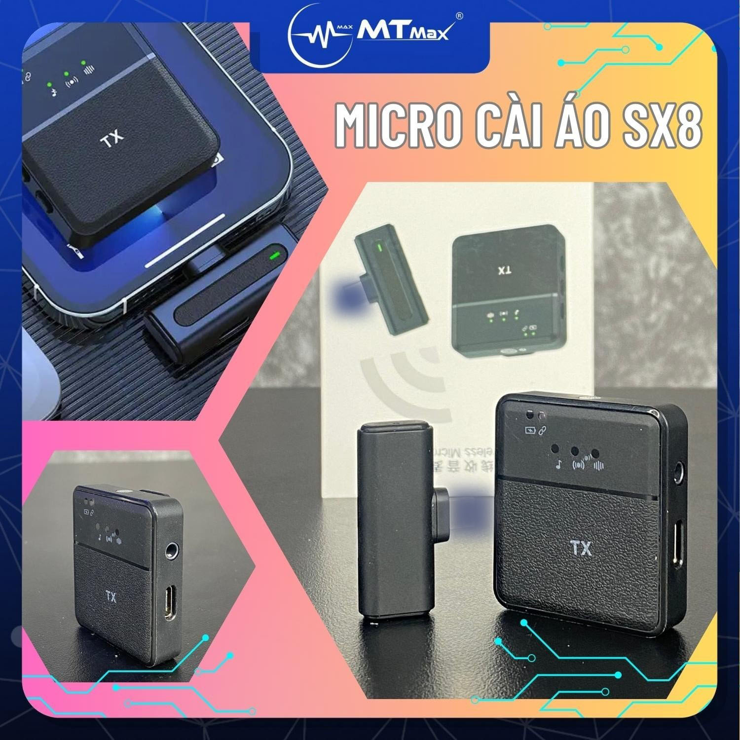 Micro Cài Áo Không Dây SX8 Chống Ồn Nhỏ Gọn Dễ Sử Dụng  chuyên dùng cho quay phim vloger camera man hút âm tốt