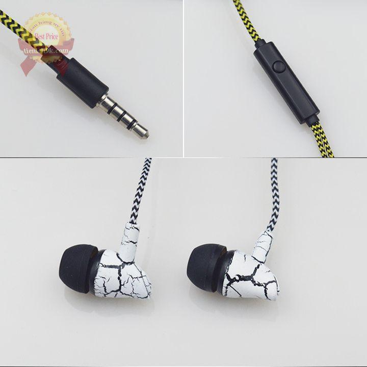 Tai Nghe Điện Thoại nhét tai in ear có kèm Mic Super Bass Dây Bọc Dù Chống Rối Nghe Gọi Qual