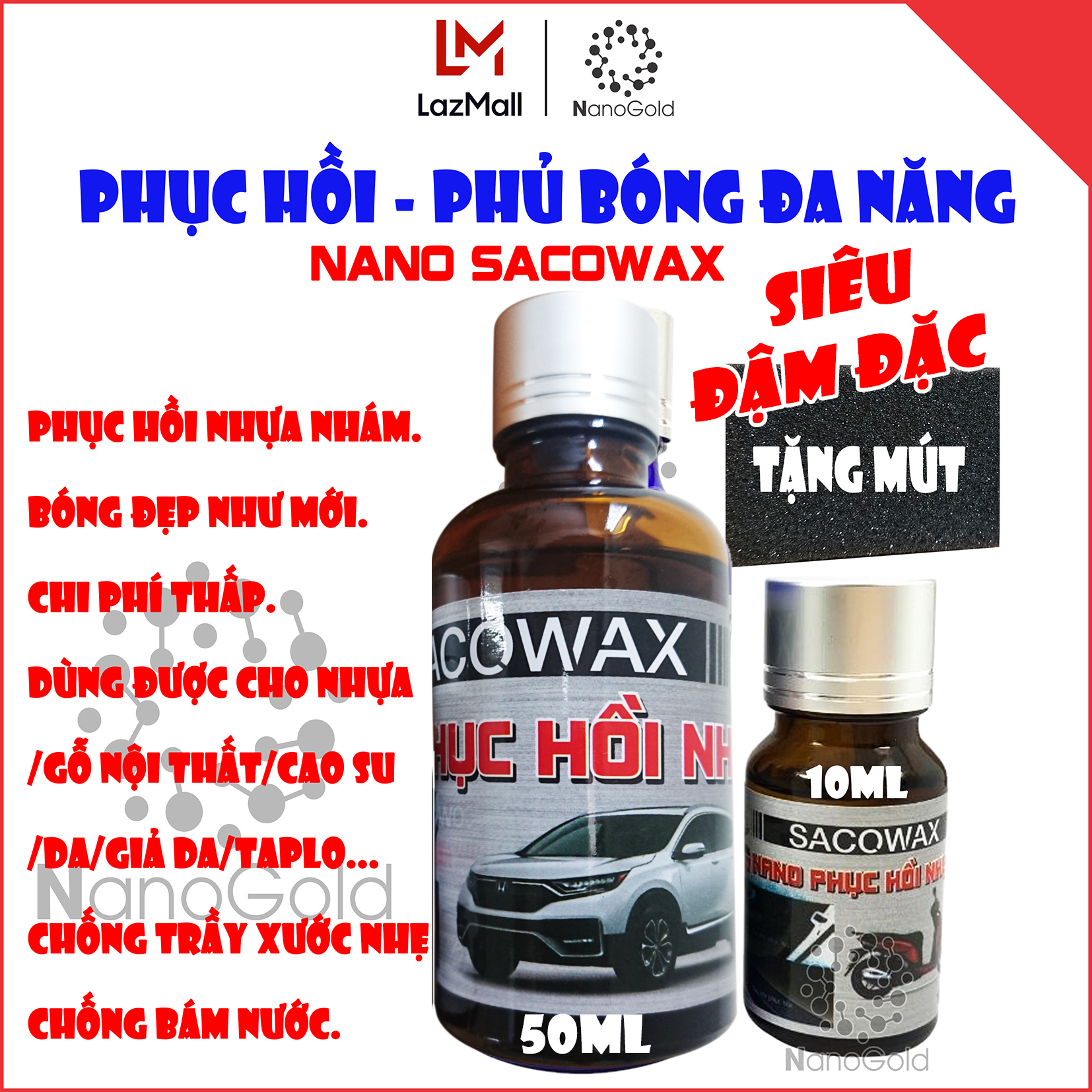 [NHƯ MỚI] Phục Hồi Phủ Bóng Đa Năng Nano Sacowax. Dùng Cho Nội Thất, Ôtô, Xe Máy, Nhựa Nhám, Bàn Ghế Các Loại