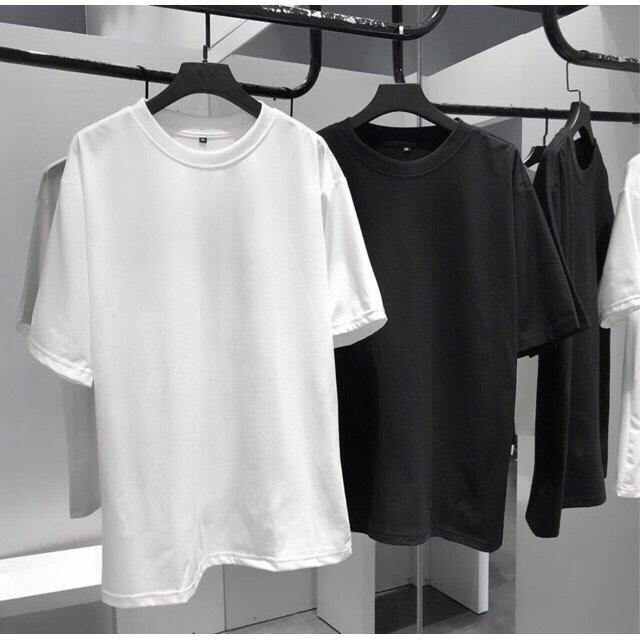 Áo Thun TRƠN Tay Lỡ Unisex From Rộng Nam Nữ Hot Trend Độc Lạ Blackwhite1