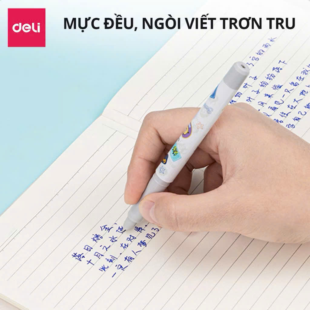 Set Bút Máy Deli Luyện Chữ Đẹp Cho Bé, Bút Máy Mực Nước Có Bút Tẩy Xoá Mực, Bộ 2 Bút + 4 Ống Mực, Dành Cho Học Sinh Tiểu Học- HÀNG CHÍNH HÃNG MINIIN