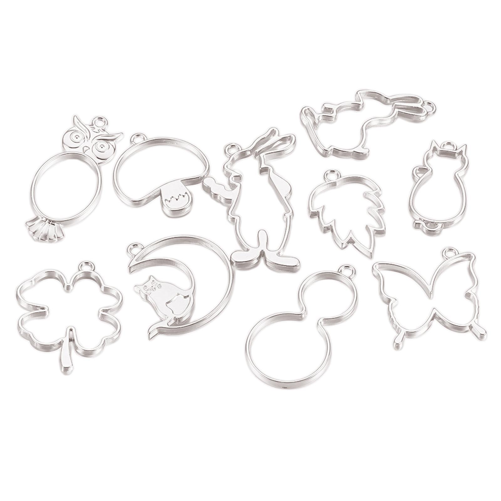 10x Open Back Bezel Charms Geometric Hollow Trays Charms Bezels for Earrings