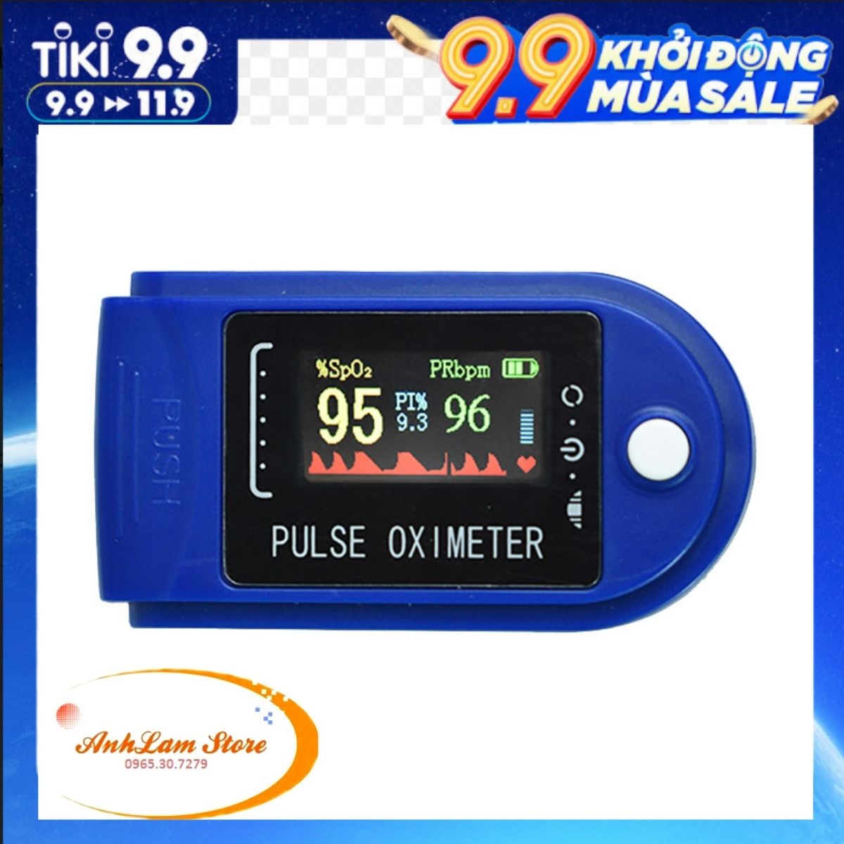 Máy đo nồng độ oxy, SpO2, nhịp tim, độ bão hòa bằng xung đầu ngón tay với màn hình LED Fingertip Clip Pulse Oximeter L-ED Display Mini SpO2 Monitor Oxygen - Anhlam Store