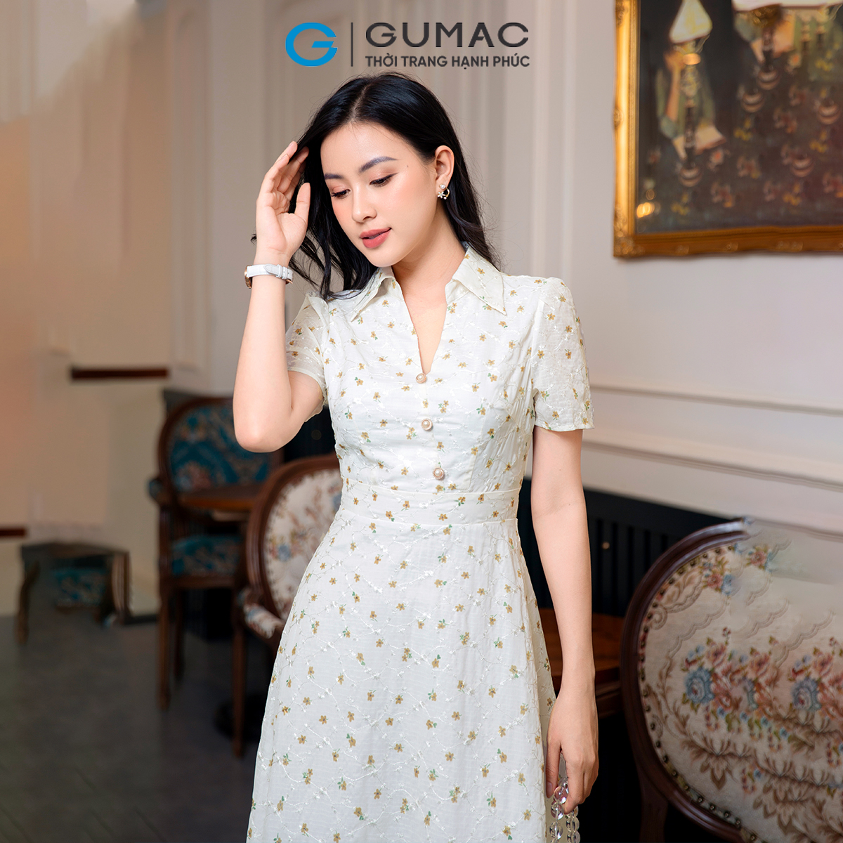 Đầm A ngực đắp vải voan mềm mát đi tiệc đi chơi thanh lịch sang trọng GUMAC DD09007