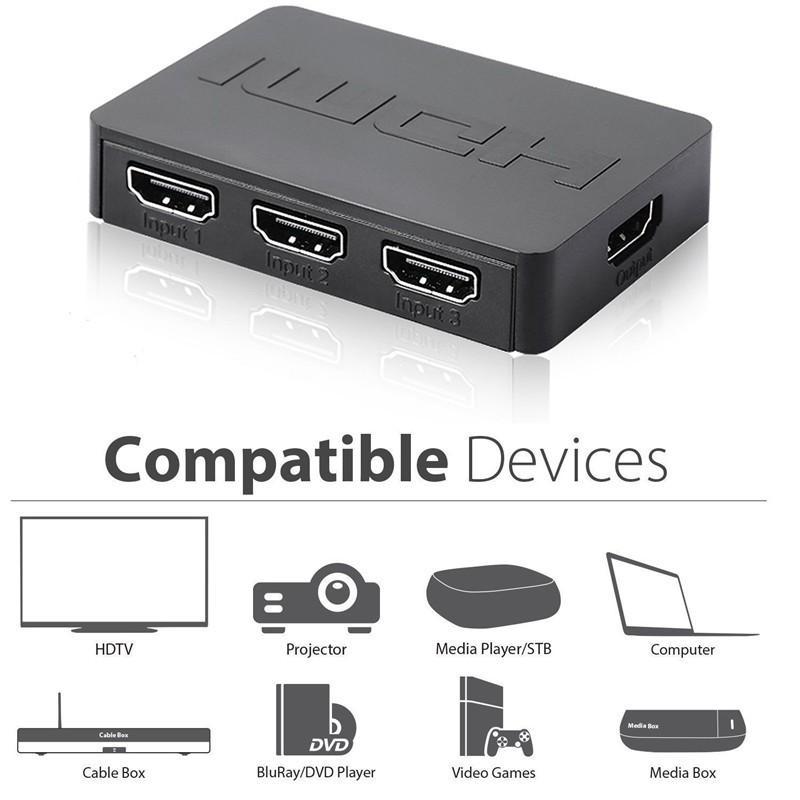 Bộ Chia 3 Cổng Hdmi 1080p Hd 1.4 Với Điều Khiển Từ Xa