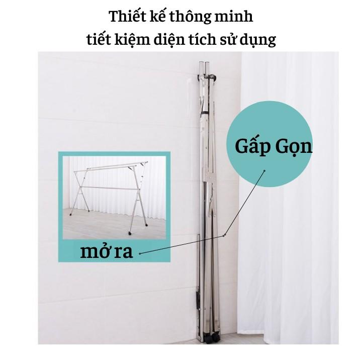 Sào Phơi Đồ Inox Thông Minh SP16, Cải Tiến Bánh Xe, Cây Gấp gọn, Giá Giàn Phơi Có Quà Tặng Móc Treo Đồ