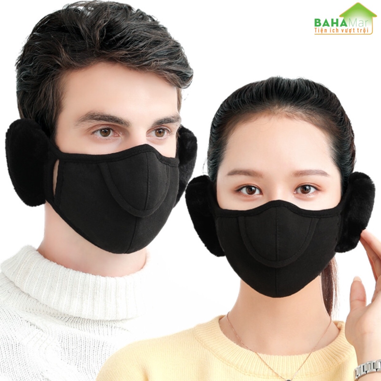 KHẨU TRANG TAI GẤU 2 TRONG 1 BAHAMAR kết hợp giữa khẩu trang và che bịt tai rất tiện và giữ ấm tốt khi ra ngoài vào mùa Đông lạnh