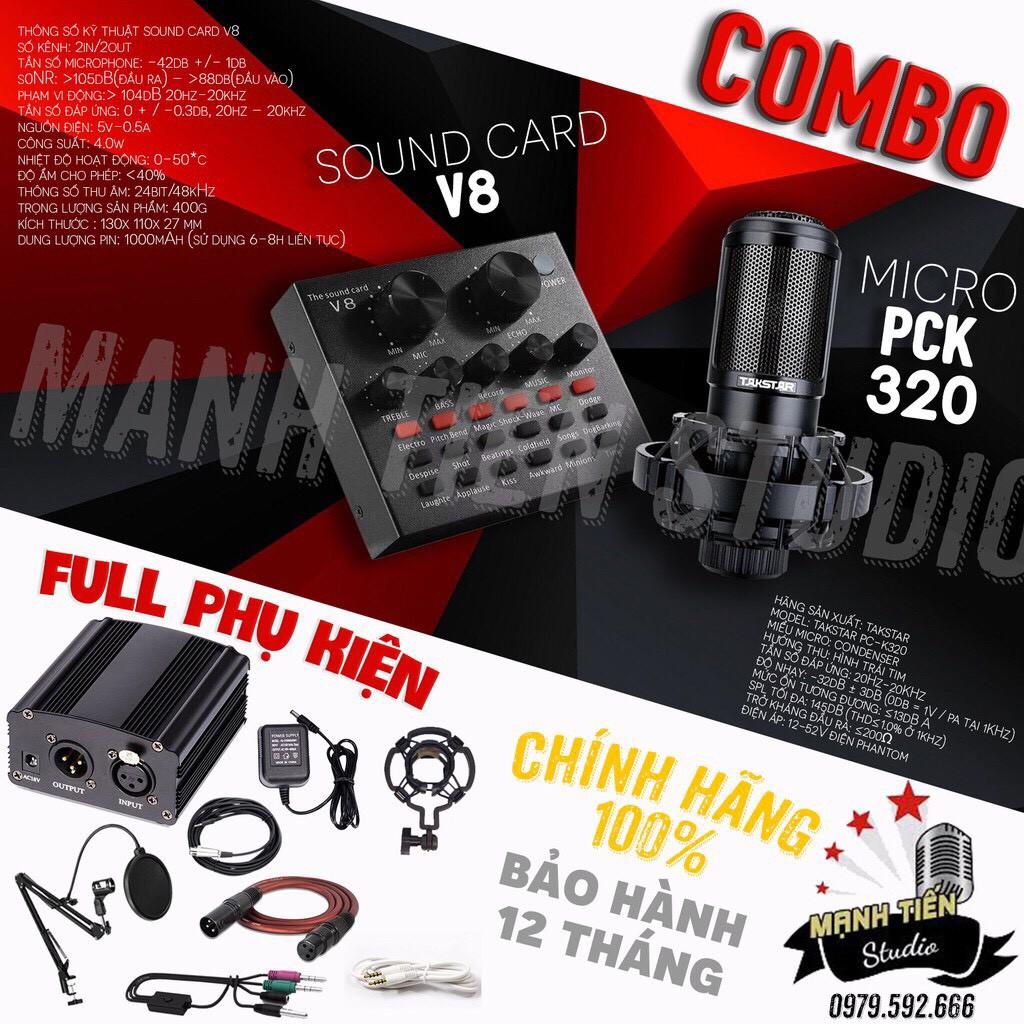 Combo micro Takstar PC-K320 + Soundcard V8 hát karaoke, livetreams bán hàng mọi lúc, mọi nơi