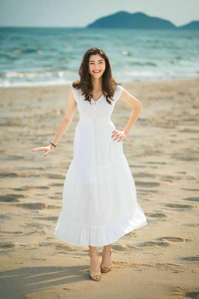Đầm Maxi Trắng Cotton Dài Đi Biển Du Lịch Resorts Tiên DRE066 Thời trang Hity