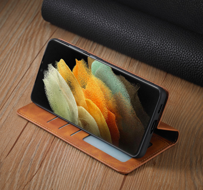 Bao da bò non dạng ví hãng Greencase dành cho Samsung S21, S21 Plus, S21 Ultra - Hàng chính hãng