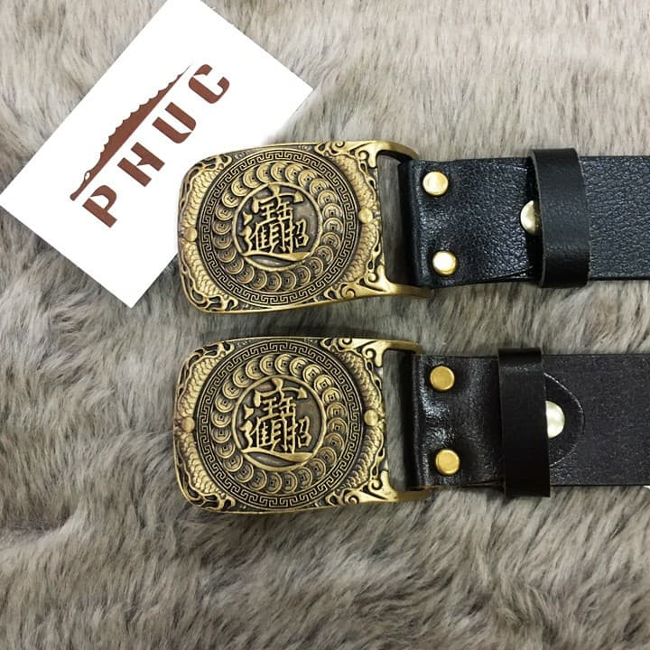 Thắt lưng da bò khóa đồng đúc nguyên khối