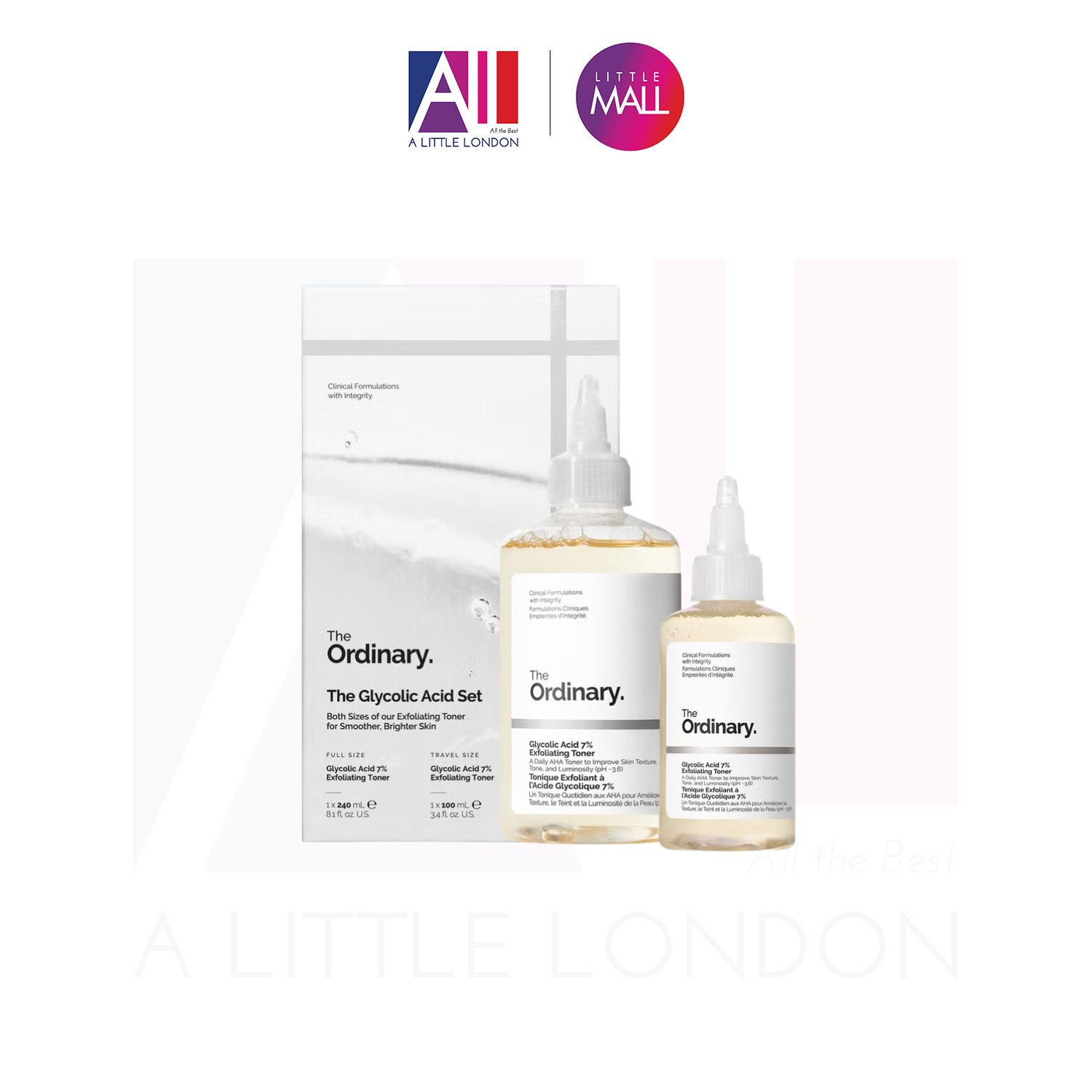 Set nước hoa hồng tẩy da chết AHA The Ordinary Glycolic Acid 7% Exfoliating Toner 240ml + 100ml (Bill Anh)