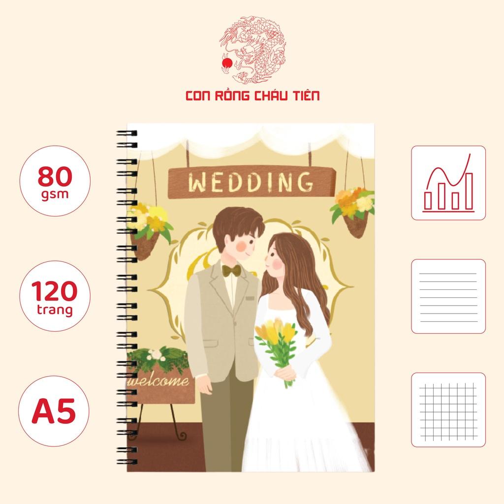 Sổ tay ghi chép A5 họa tiết Wedding đáng yêu, giấy kẻ caro và kẻ ngang - Giấy Vở Con Rồng