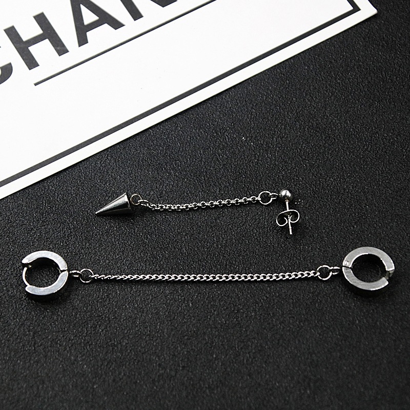 Đôi bông tai xích- đinh bất đối xứng một đôi bao ngầu bao đẹp unisex