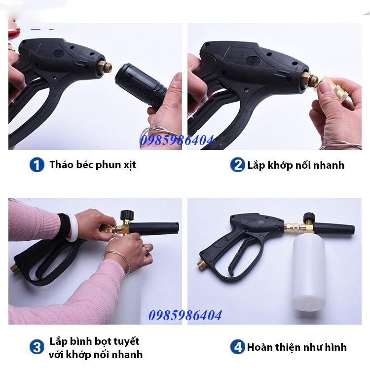 Bộ sung xịt rửa và bình tạo bọt tuyết cao cấp cho máy rửa xe áp lực cao + Bộ 4 béc phun 0 - 40 độ