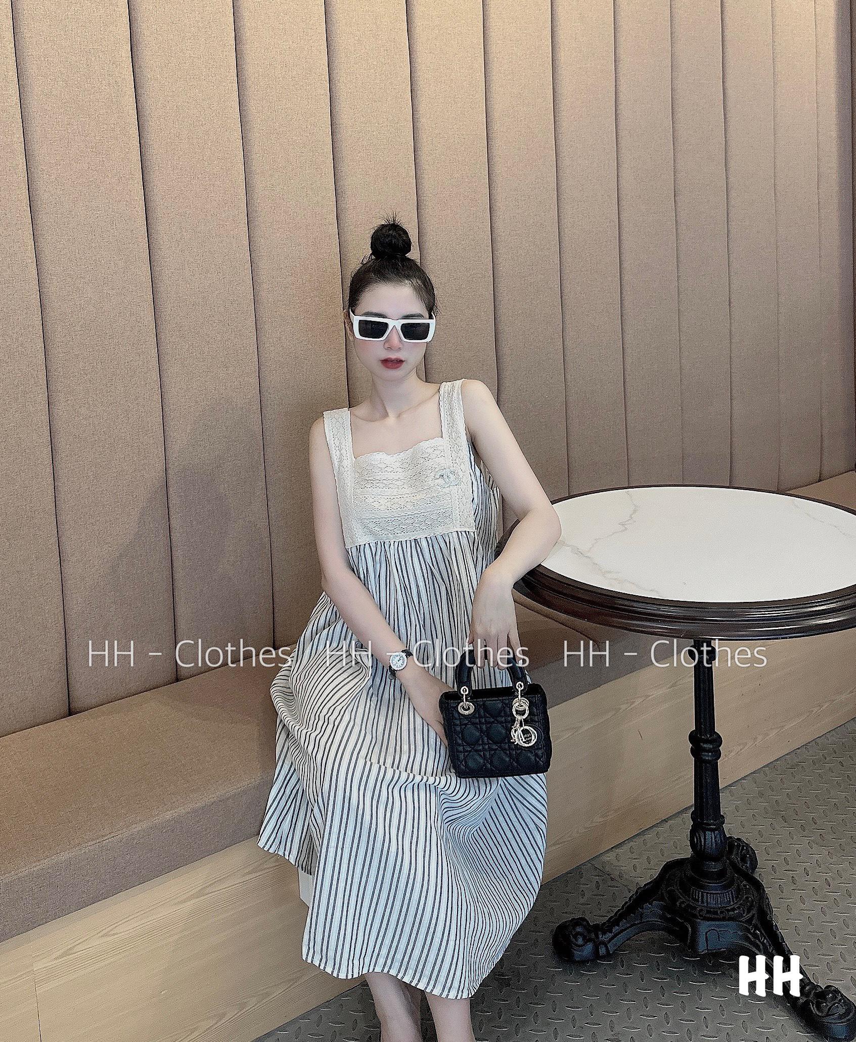 VÁY ĐI CHƠI, VÁY SUÔNG, VÁY MAXI, VÁY SUÔNG KẺ PHỐI REN 2 MÀU CỰC KUTE