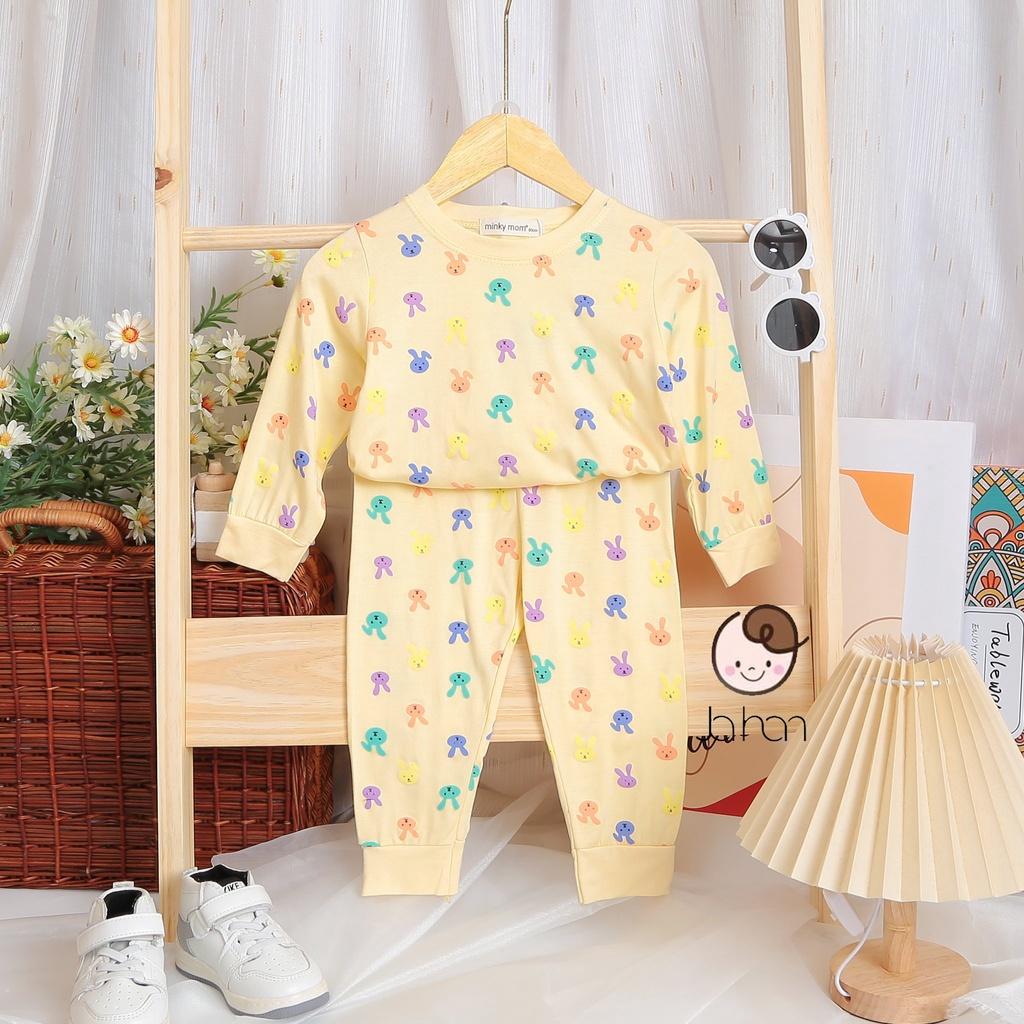 Bộ dài tay thun lạnh in thỏ Minky Mom chất mềm mịn mát cho bé trai bé gái từ 7-32kg