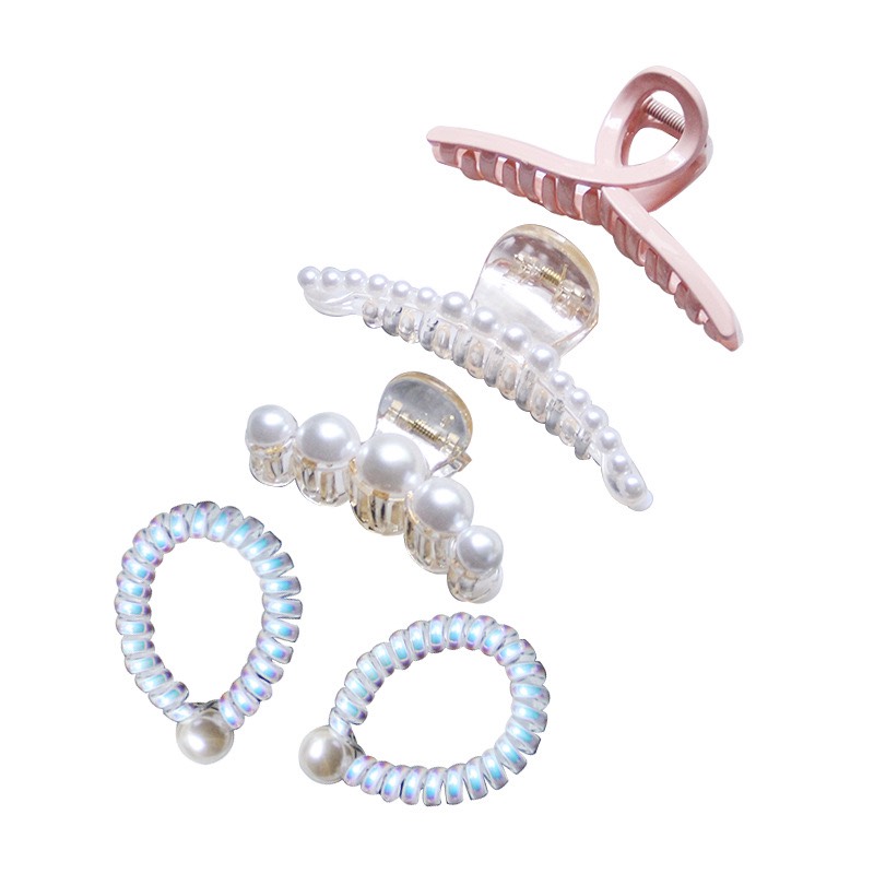 Combo 5 set kẹp tóc, kẹp càng cua đính ngọc trai, dây cột tóc phong cách Ulzzang Hàn Quốc KT28