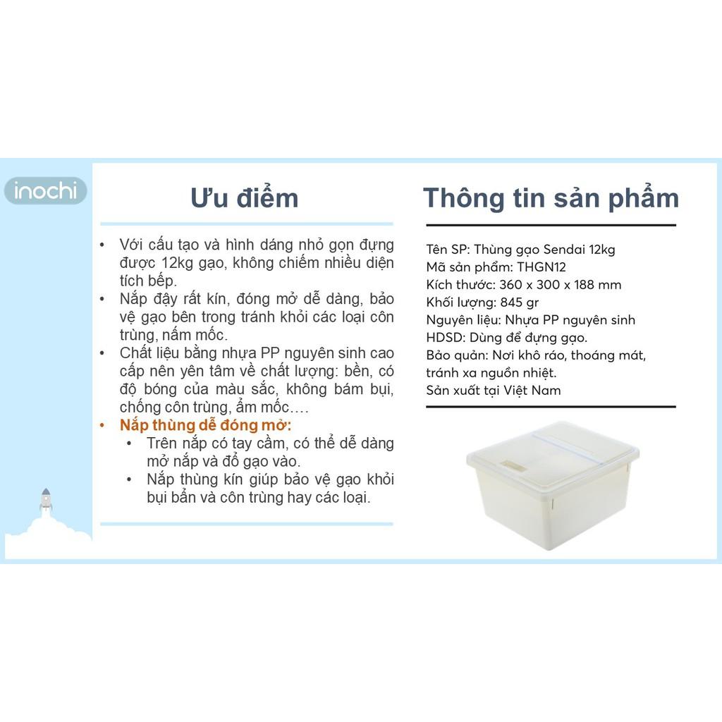 Thùng Đựng Gạo -Cao Cấp Sendai 12 KG Nắp Nhựa Kín Kháng Khuẩn Chống Ẩm Thông Minh Đạt Tiêu Chuẩn Nhật Bản THGN12