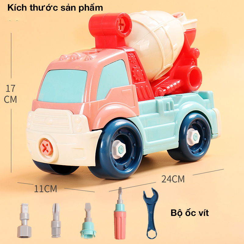 Bộ đồ chơi lắp ghép xe trộn bê tông KAVY với kết hợp của nhiều màu sắc, nhựa nguyên sinh, kích thước rất lớn