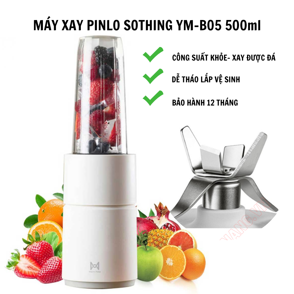 Máy xay sinh tố Pinlo Sothing YM-B05 500ml, 6 lưỡi thép không gỉ, công suất xay 500w- Hàng chính hãng