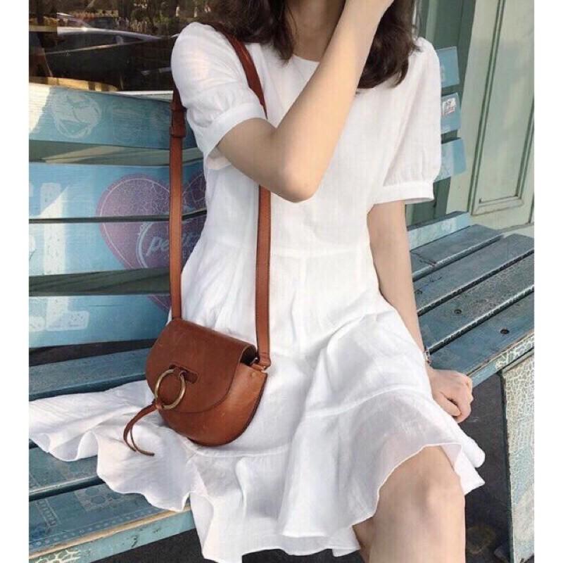 Đầm trắng xoè tay phồng có ảnh thật shop chụp