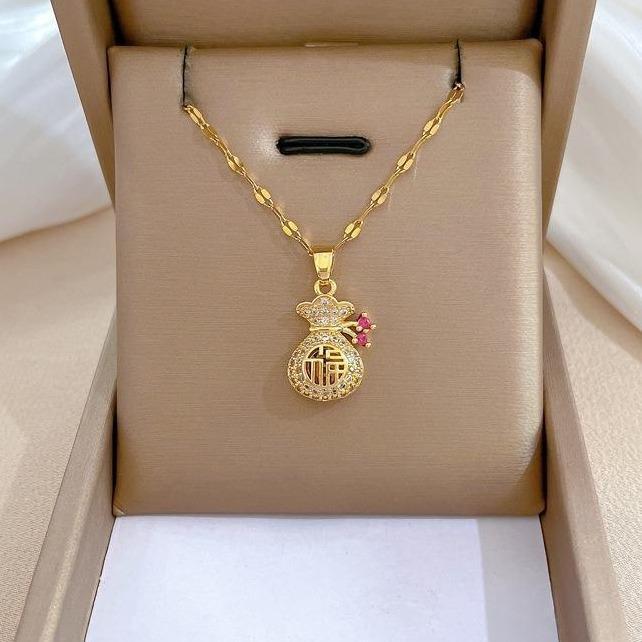 Dây chuyền trang sức OYJR cho phụ nữ, titan không rỉ, thời trang Trung Quốc, vòng cổ có túi phúc