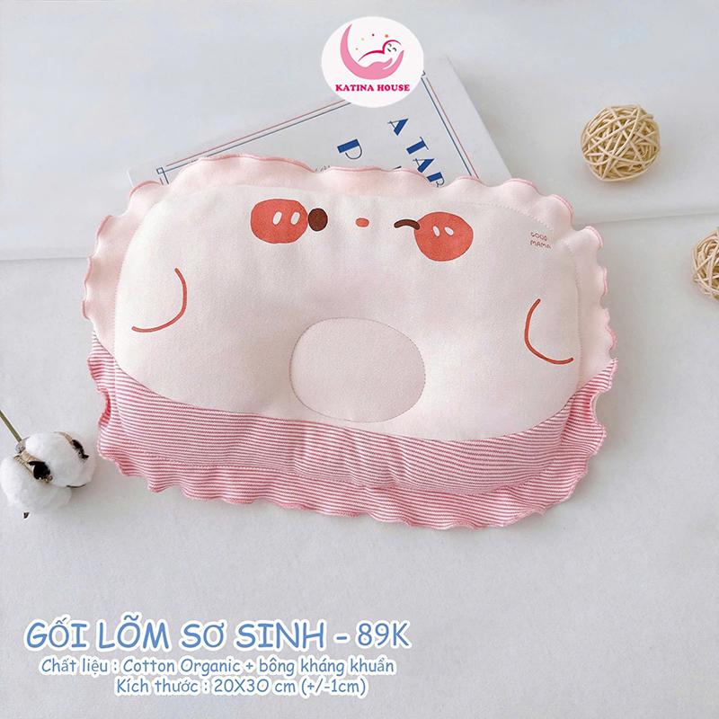 Gối cho bé sơ sinh, gối lõm đầu 20x30cm, vải Cotton êm mềm mịn mát, không vón cục