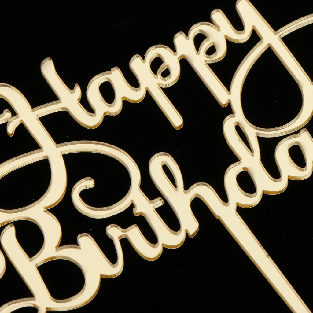 2xAcrylic Happy Birthday Cake Topper Party Supplier Gold