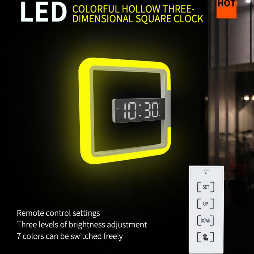 LED Wall Clock, Remote Control Digital Wall Clock Mirror Display Wall Clock with Alarm, Snooze, Temperature Display and 7 color Changing Nightlight