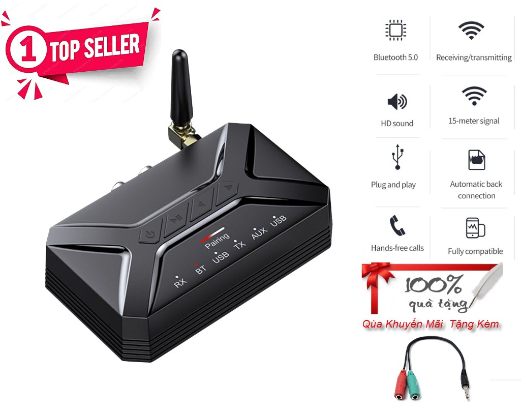 Hàng Chính Hãng - Bộ Thu Phát Âm Thanh T-R22-JA Bluetooth 5.0 Phạm Vi Kết Nối 15m Chế Độ Chuyển Đổi Linh Hoạt RX TX Tương Thích Rộng Rãi RCA, AUX, USB Điện Thoại Máy Tính Bảng TV PC Đầu Đĩa Chip Âm Thanh Cao Cấp Hỗ Trợ Đàm Thoại Rảnh Tay - ROGTZ