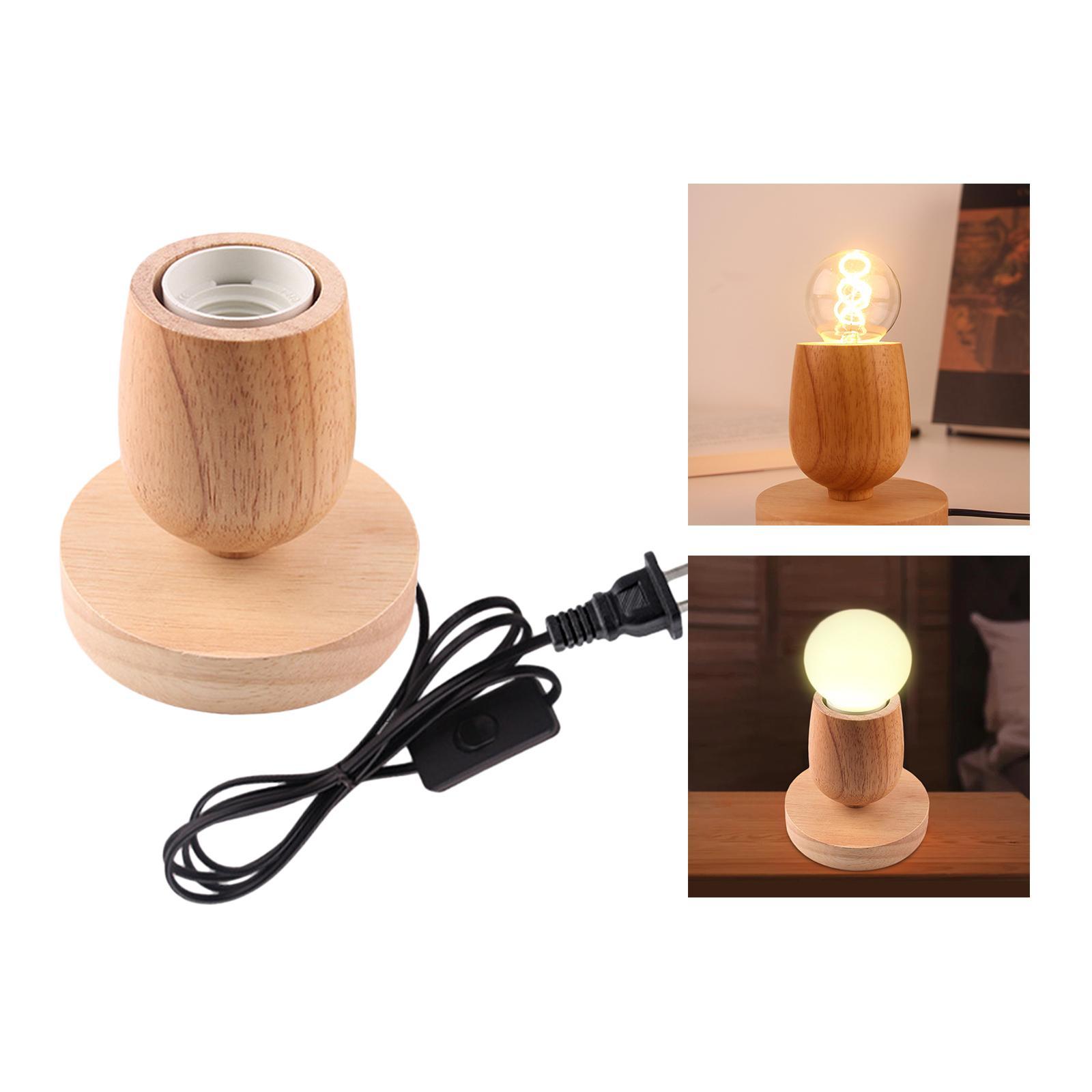 E27 Wood Base Table Lamp Bulb Socket Holder Decor Night Light