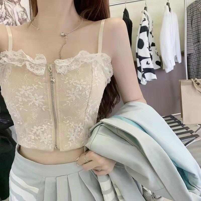Áo corset - áo bra nữa có gọng và mút kéo khóa, ren phối họa tiết sexy Cao Cấp