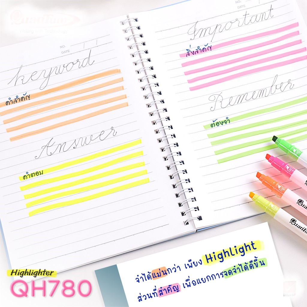 Bút dạ quang, đánh dấu hai đầu highlighter 4 màu QH-780