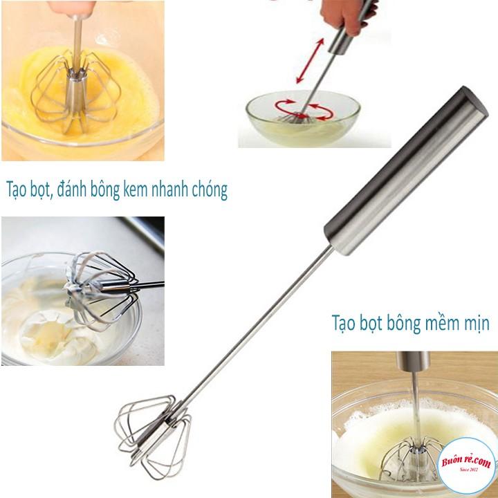 Cây Đánh Trứng Inox, tạo bọt cafe, que trộn bột làm bánh, cây đánh kem Có Trục Xoay Tự Động Tiện Dụng