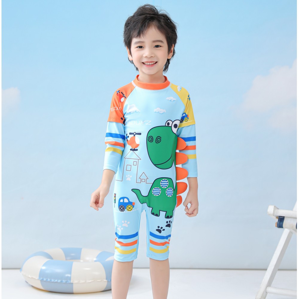 ĐỒ BƠI LIỀN THÂN CHO BÉ HÌNH KHỦNG LONG XANH DƯƠNG KÈM MŨ