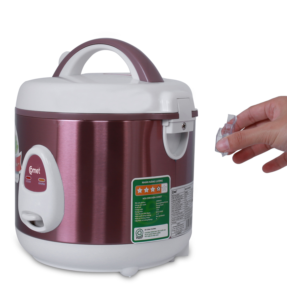 Nồi cơm điện nắp gài Comet CM8025 dung tích 1L – Công suất 400W, lòng nồi chống dính, giữ nóng lâu – Hàng chính hãng, bảo hành 12 tháng
