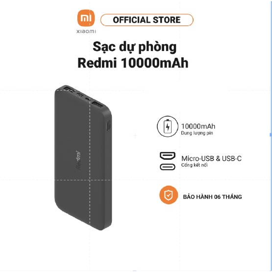 Pin sạc dự phòng 10000mAh Redmi Power Bank Black - Hàng chính hãng