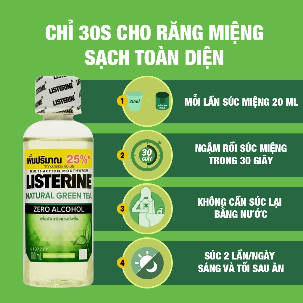 Bộ 6 Chai Nước Súc Miệng Ngừa Sâu Răng Listerine Green Tea Zero - Dung tích 100ml/chai