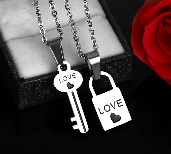 Dây chuyền cặp đôi ổ khóa chìa khóa hình chữ love- dấu ấn tình yêu vĩnh cửu