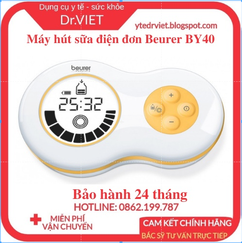 Bộ máy hút sữa điện đơn Beurer BY40 chính hãng công nghệ hút chân không của Đức chống tắc sữa hiệu quả bảo hành 24 tháng