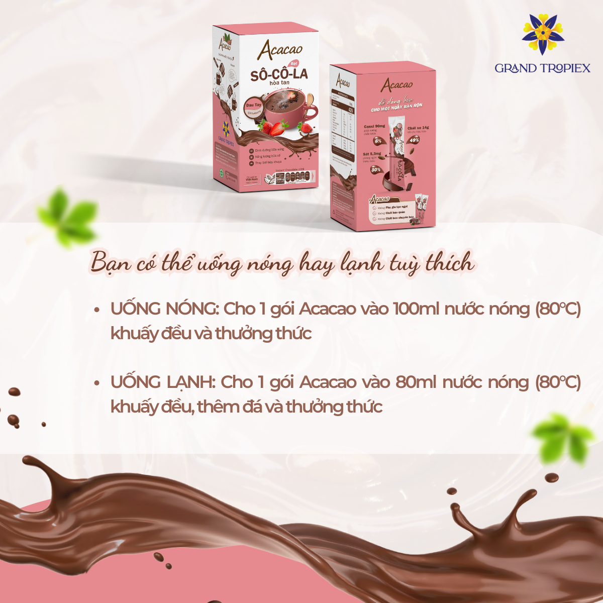 Bột socola Acacao hòa tan uống liền rất tiện lợi, giúp nạp năng lượng nhanh chóng - Hộp 286g