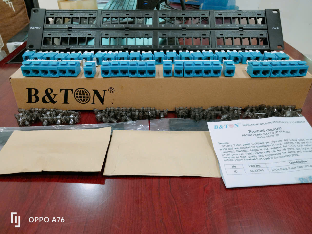 Thanh Patch Panel CAT6 UTP-48 Port. Hãng BTON- model: 48-68746. Hàng chính hãng