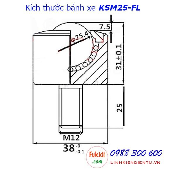 Bánh xe bi thép đa hướng phi 25mm tải trọng 160kg - KSM25-FL