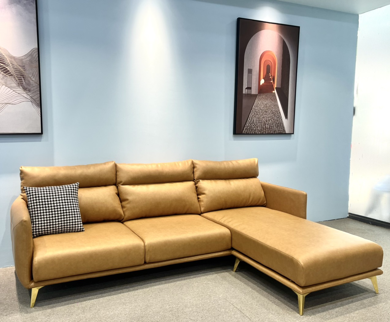Sofa góc L Adora bọc da công nghiệp 2m4x1m7
